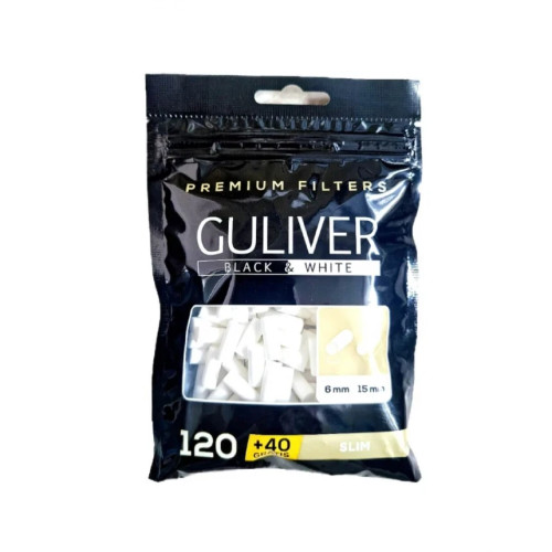 Фільтри для самокруток GULIWER BLACK AND WHITE SLIM 6X15 мм (160 шт)
