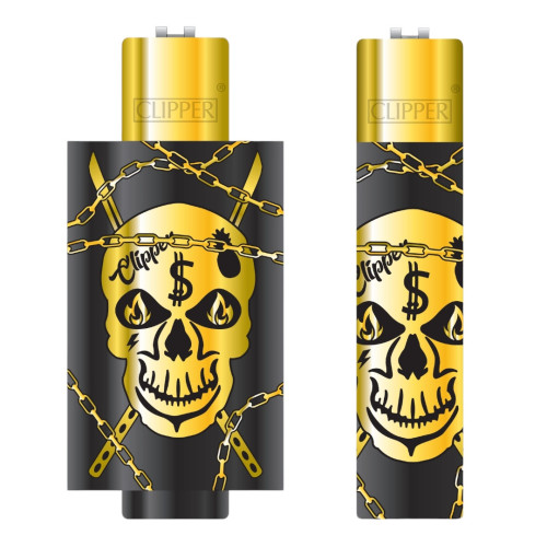 Запальничка Clipper метал Skull Yellow (череп жовтий)