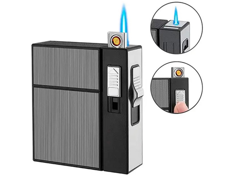 Портсигар на 20 сигарет із usb запальничкою та газовою запальничкою